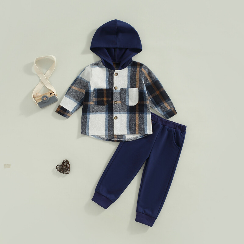 1-6 ani Haine pentru bebeluși băieți fată ținută în carouri cu mânecă lungă, cu buton, hanorac, pantaloni de sport elastic, seturi de iarnă pentru copii
