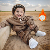 2023 copii fleece băieți fete haine cu glugă din bumbac solid cu mâneci lungi, pantaloni groși, costum pentru copii pentru ținute calde pentru adolescenți coreeni