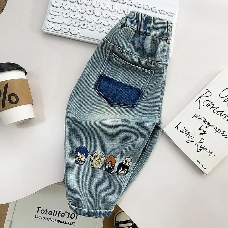 Dječje proljeće izvezene hlače 2024 Novi zgodni dječaci Svestrane mekane traperice Baby proljeće jesen korejsko izdanje Hlače hlače