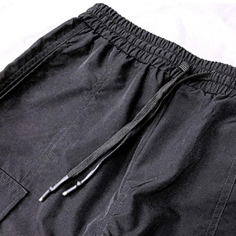 Streetwear Ribbons Τσέπες Harem Ανδρικό παντελόνι μονόχρωμο, χαλαρό σκούρο στυλ, με λουράκι στον αστράγαλο Cargo Slim Hip Hop μαύρο ανδρικό μολύβι παντελόνι