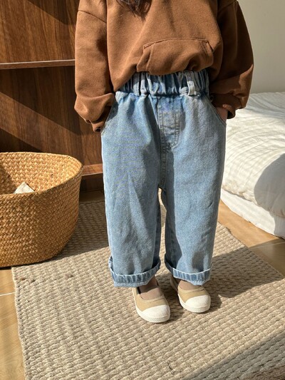 Toamnă 2024, băieți și fete, denim de culoare uni, pantaloni largi, unisex, blugi casual, asortați