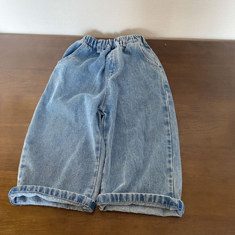Toamnă 2024, băieți și fete, denim de culoare uni, pantaloni largi, unisex, blugi casual, asortați