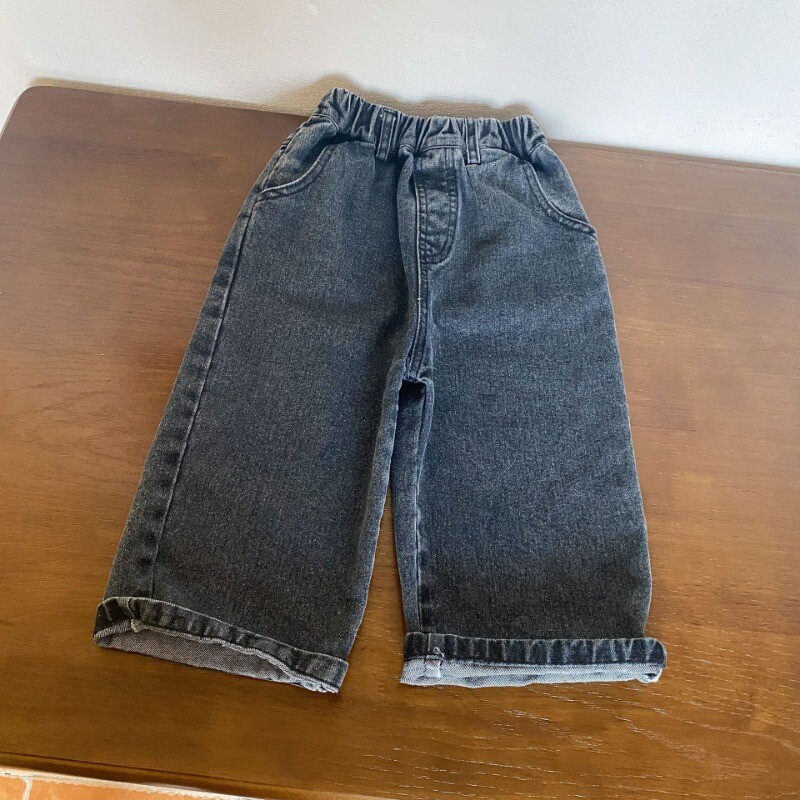 Toamnă 2024, băieți și fete, denim de culoare uni, pantaloni largi, unisex, blugi casual, asortați