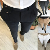 Moda în Europa și Statele Unite Afaceri Pantaloni noi pentru bărbați Culoare uni Pantaloni subțiri ocazional Patru anotimpuri Confortabil Conic