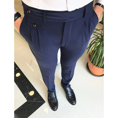 Moda în Europa și Statele Unite Afaceri Pantaloni noi pentru bărbați Culoare uni Pantaloni subțiri ocazional Patru anotimpuri Confortabil Conic