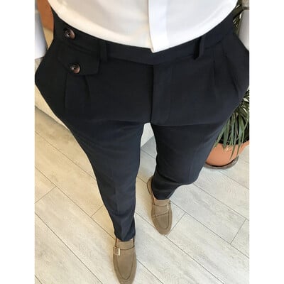 Moda în Europa și Statele Unite Afaceri Pantaloni noi pentru bărbați Culoare uni Pantaloni subțiri ocazional Patru anotimpuri Confortabil Conic