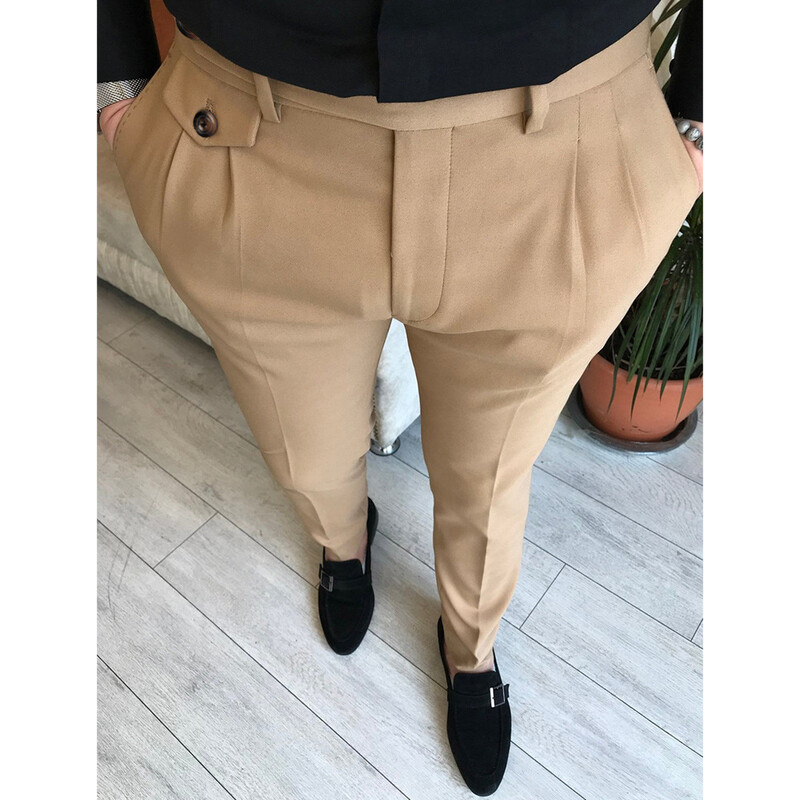 Moda în Europa și Statele Unite Afaceri Pantaloni noi pentru bărbați Culoare uni Pantaloni subțiri ocazional Patru anotimpuri Confortabil Conic