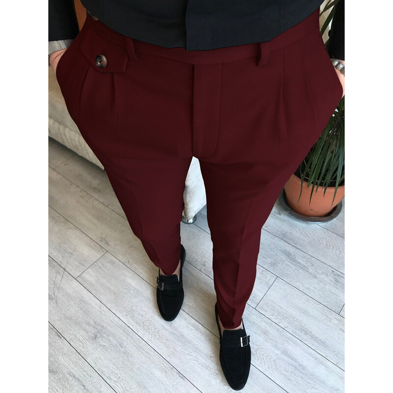 Moda în Europa și Statele Unite Afaceri Pantaloni noi pentru bărbați Culoare uni Pantaloni subțiri ocazional Patru anotimpuri Confortabil Conic