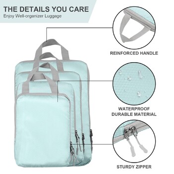 Τσάντες συμπίεσης για ταξίδια 4 τμχ Compression Travel Organizer Τσάντες οργάνωσης βαλίτσας Σετ συσκευασίας Κύβοι Ταξίδι Διπλό Ραμμένο