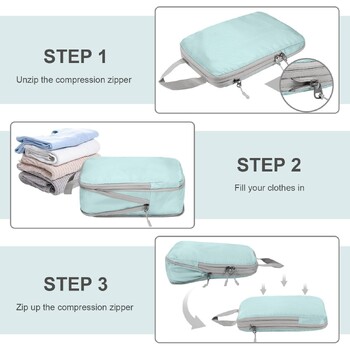 Τσάντες συμπίεσης για ταξίδια 4 τμχ Compression Travel Organizer Τσάντες οργάνωσης βαλίτσας Σετ συσκευασίας Κύβοι Ταξίδι Διπλό Ραμμένο