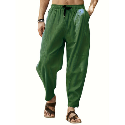 Ανδρικό καθημερινό βαμβακερό λινό παντελόνι Καλοκαιρινό λεπτό παντελόνι μολύβι που αναπνέει μονόχρωμο Ανδρικό παντελόνι με πολλές τσέπες μέχρι τον αστράγαλο