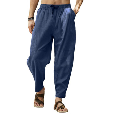 Ανδρικό καθημερινό βαμβακερό λινό παντελόνι Καλοκαιρινό λεπτό παντελόνι μολύβι που αναπνέει μονόχρωμο Ανδρικό παντελόνι με πολλές τσέπες μέχρι τον αστράγαλο