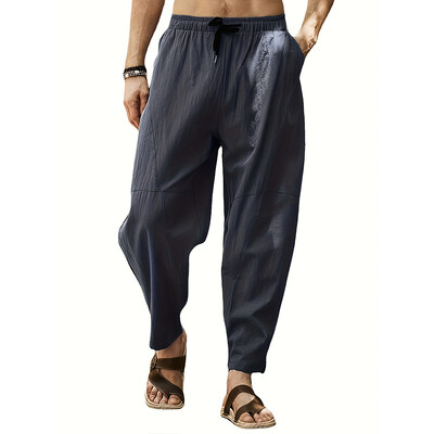 Ανδρικό καθημερινό βαμβακερό λινό παντελόνι Καλοκαιρινό λεπτό παντελόνι μολύβι που αναπνέει μονόχρωμο Ανδρικό παντελόνι με πολλές τσέπες μέχρι τον αστράγαλο