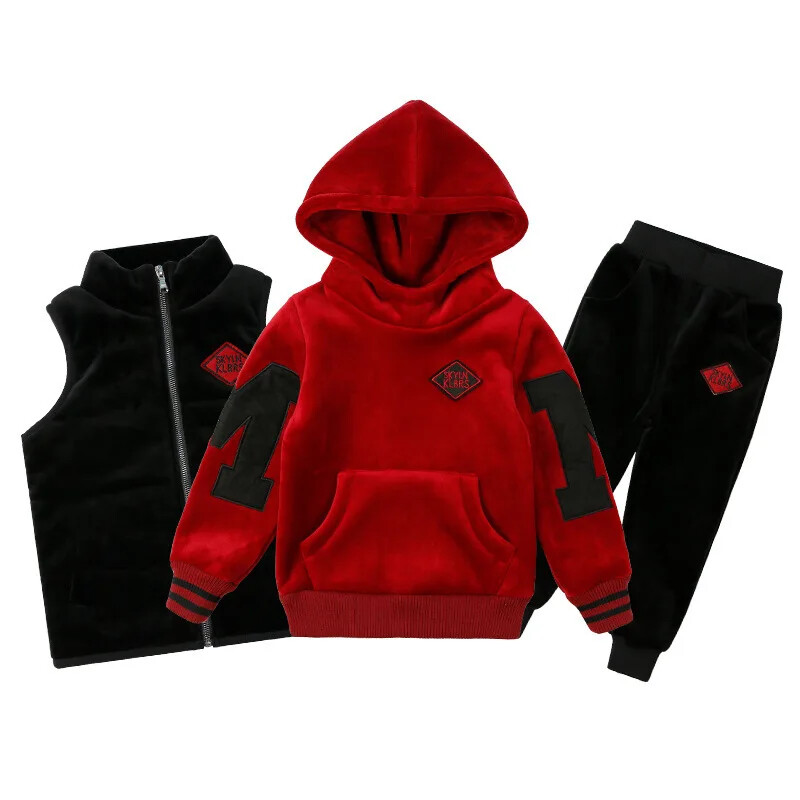 Dječaci Jesen/zima Flisom podstavljeno zadebljano odijelo Sweatshirt Trodijelni set Trendy Cool dječja odjeća za srednje do velike dječake