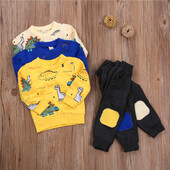 Μακρυμάνικο φούτερ 1-4 ετών Baby Boys Dinosaur Outfits Παντελόνι Dinosaur Print Ribbed Boys Ανοιξιάτικο φθινοπωρινό σετ ρούχων