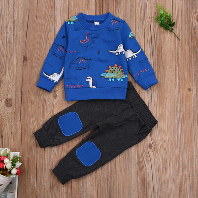 Μακρυμάνικο φούτερ 1-4 ετών Baby Boys Dinosaur Outfits Παντελόνι Dinosaur Print Ribbed Boys Ανοιξιάτικο φθινοπωρινό σετ ρούχων