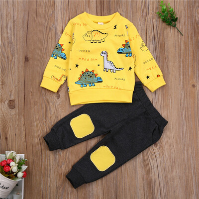 Μακρυμάνικο φούτερ 1-4 ετών Baby Boys Dinosaur Outfits Παντελόνι Dinosaur Print Ribbed Boys Ανοιξιάτικο φθινοπωρινό σετ ρούχων