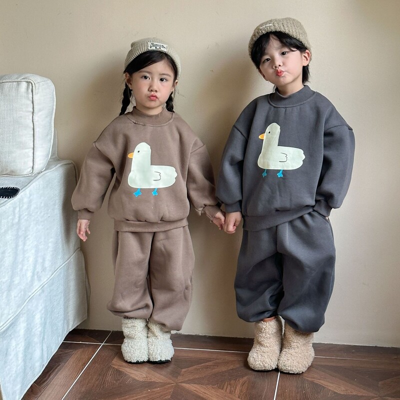 Copii Băieți Toamnă Iarnă Set de haine 2BUC Bumbac desen animat catifea Hanorac pentru petrecere a timpului liber Pantaloni sport Costum Copii Bebeluși Băieți
