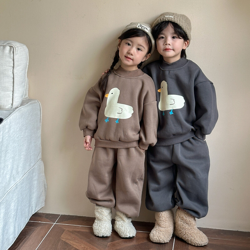 Copii Băieți Toamnă Iarnă Set de haine 2BUC Bumbac desen animat catifea Hanorac pentru petrecere a timpului liber Pantaloni sport Costum Copii Bebeluși Băieți