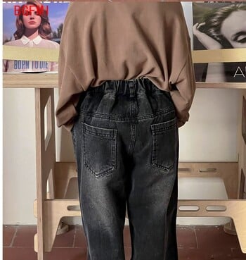 2-9Y Girl Boys Loose Casual Jeans Άνοιξη και Φθινόπωρο Νέο Παιδικό Vintage Μακρύ Παντελόνι Παιδικό Αγόρι Μαύρο ίσιο παντελόνι