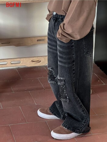 2-9Y Girl Boys Loose Casual Jeans Άνοιξη και Φθινόπωρο Νέο Παιδικό Vintage Μακρύ Παντελόνι Παιδικό Αγόρι Μαύρο ίσιο παντελόνι