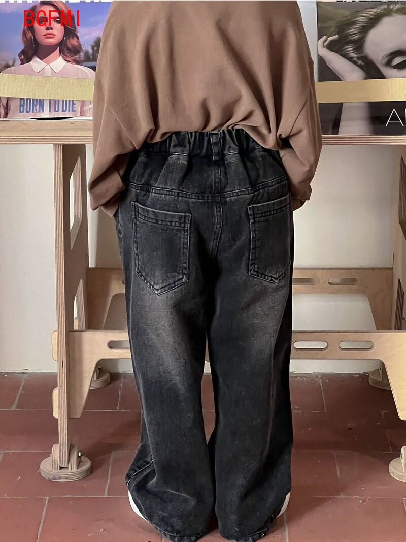 2-9G Girl Boys Brīvi Ikdienas Džinsi Pavasaris un Rudens Jauni Bērnu Vintage Hole Garas Bikses Bērni Zēni Melnas Bikses ar taisnām kājām