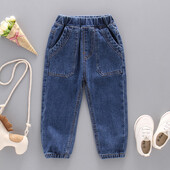 2024 Άνοιξη και Φθινόπωρο για αγόρια Ευέλικτο Μόδα Μονόχρωμο Τζιν μεγάλη τσέπη/Casual παντελόνι 1-6 ετών