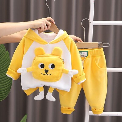 Toamnă și iarnă Set de îmbrăcăminte pentru băieți și fete New Baby Cool Plush Pulover cu glugă Pantaloni Set 2 piese Costum pentru copii
