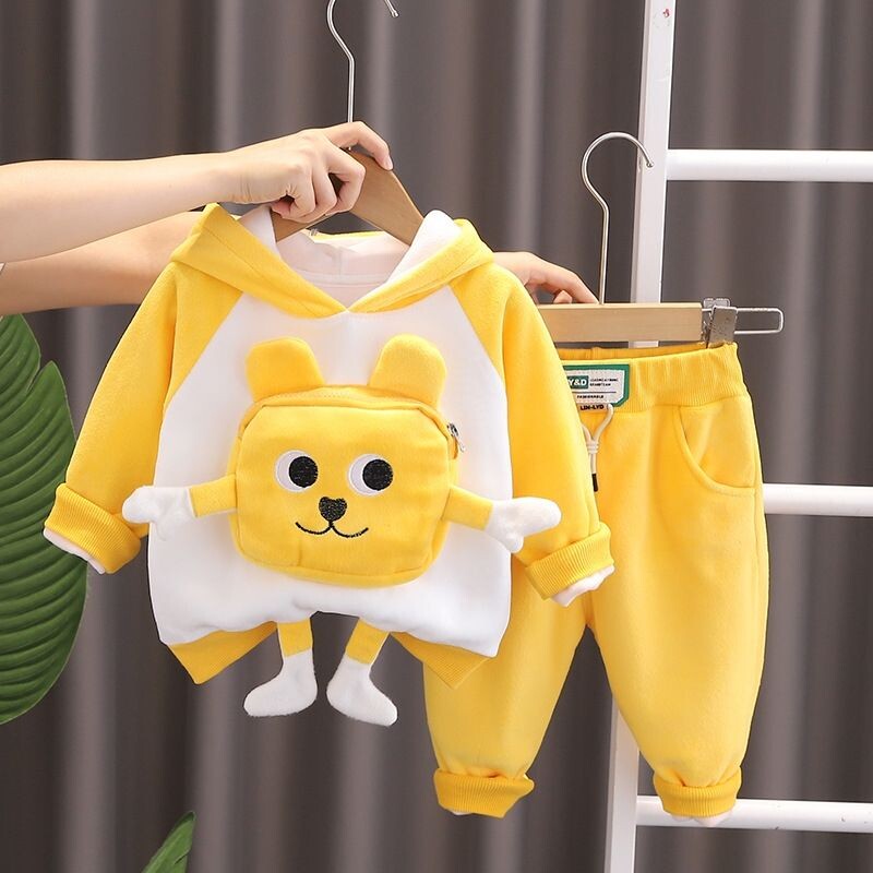 Toamnă și iarnă Set de îmbrăcăminte pentru băieți și fete New Baby Cool Plush Pulover cu glugă Pantaloni Set 2 piese Costum pentru copii