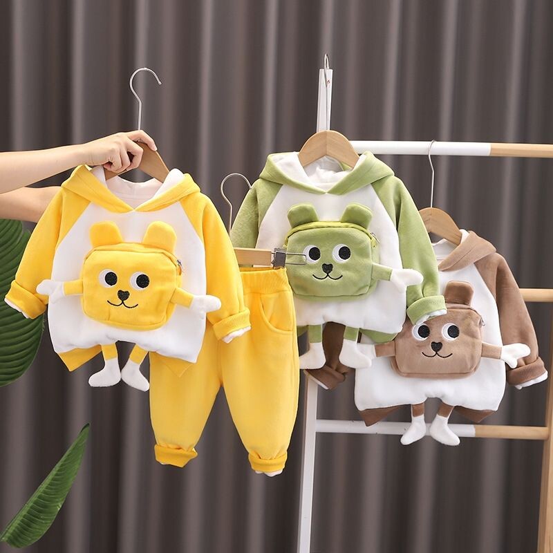 Toamnă și iarnă Set de îmbrăcăminte pentru băieți și fete New Baby Cool Plush Pulover cu glugă Pantaloni Set 2 piese Costum pentru copii