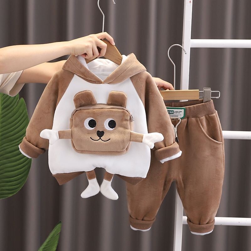 Toamnă și iarnă Set de îmbrăcăminte pentru băieți și fete New Baby Cool Plush Pulover cu glugă Pantaloni Set 2 piese Costum pentru copii