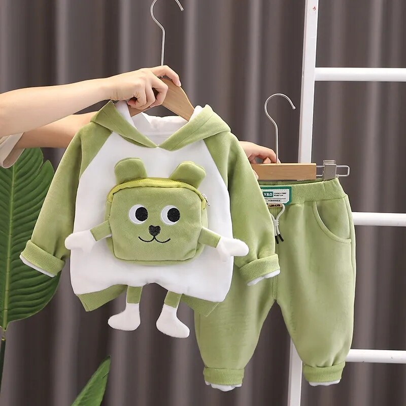 Toamnă și iarnă Set de îmbrăcăminte pentru băieți și fete New Baby Cool Plush Pulover cu glugă Pantaloni Set 2 piese Costum pentru copii
