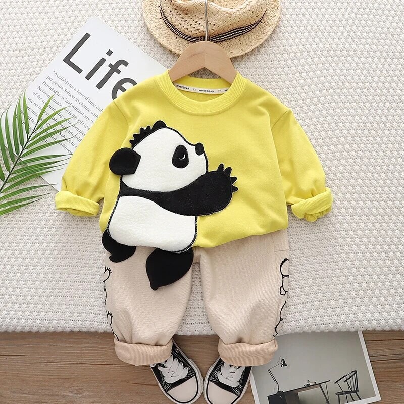 Set Copii Primavara Toamna Bebeluș Băiat Fată Mijlocii Mici Copii Drăguți Desene Animate Haine Pantaloni Set Pantaloni Ocazional Mâneci Urs Design