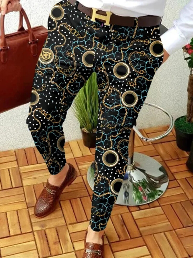 Ģeometrijas raksts Drukāt Taisni Vīriešu Biznesa ikdienišķas bikses Garas Bikses Vīriešu Pavasara Rudens Mode Ielu apģērbi Vīriešu Uzvalku bikses