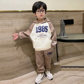 Haine elegante pentru copii pentru băieți, colecția de primăvară-toamnă 2023, noua ținută de iarnă, căptușită cu lână, costum sport, lână pentru bebeluși