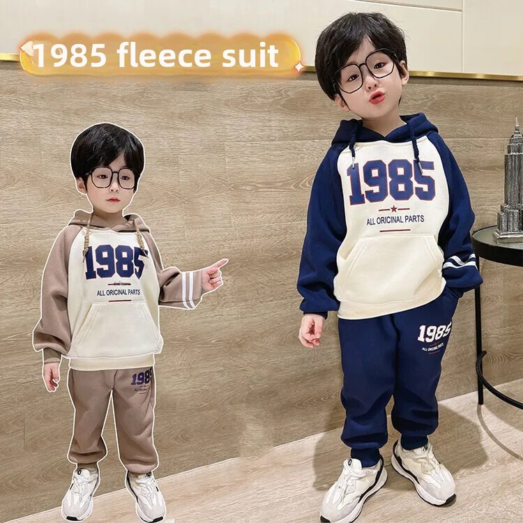 Haine elegante pentru copii pentru băieți, colecția de primăvară-toamnă 2023, noua ținută de iarnă, căptușită cu lână, costum sport, lână pentru bebeluși