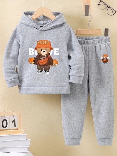 2 kompleta Jesen i zima nova ležerna udobna sportska topla majica s kapuljačom i trenirka s printom za dječake