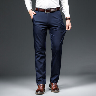 Pantaloni casual din fibră de bambus pentru bărbați, 2024, stil clasic, modă de afaceri, pantaloni din bumbac elastic kaki, haine de marcă masculină