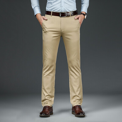 Pantaloni casual din fibră de bambus pentru bărbați, 2024, stil clasic, modă de afaceri, pantaloni din bumbac elastic kaki, haine de marcă masculină