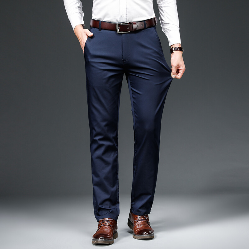 Pantaloni casual din fibră de bambus pentru bărbați, 2024, stil clasic, modă de afaceri, pantaloni din bumbac elastic kaki, haine de marcă masculină