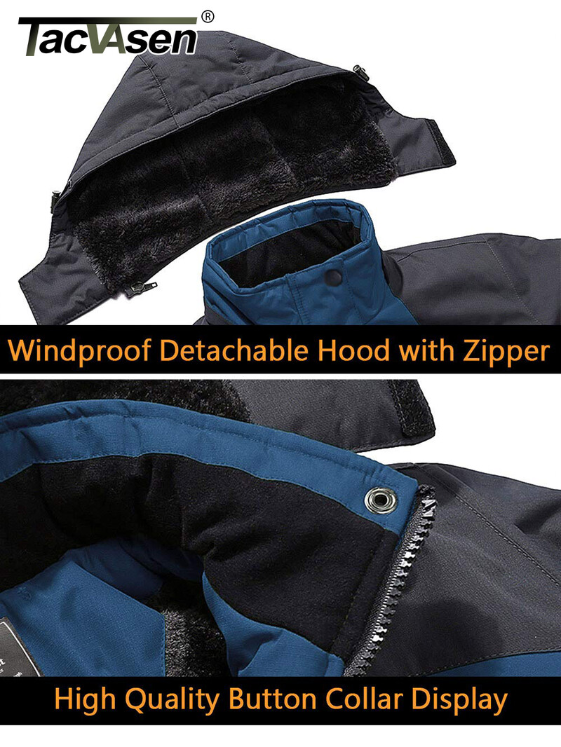 TACVASEN Fleece Μπουφάν πεζοπορίας Ανδρικά αδιάβροχα μπουφάν για Snowboard Ski Αφαιρούμενα μπουφάν με κουκούλα Μπουφάν βροχής Parka Winter outwear