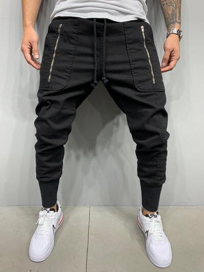 Cargo Püksid Meeste 2021 Hip Hop Tänavarõivad Puuvillane mood vabaaja mitme taskuga lukuga pliiatsipüksid Meeste Rohelised Joggers dressipüksid