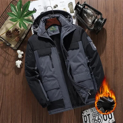 Zimska jakna od flisa, muška, ležerna, topla, podstavljena pamučna jakna, muška modna jakna s kapuljačom, vanjski kaput otporan na vjetar, parke, velika veličina