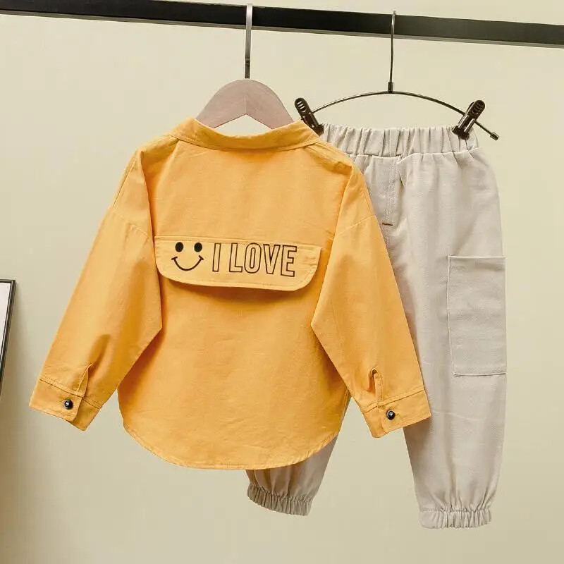 ildren's ανοιξιάτικο κοστούμι, ildren's Fashionable Smiling Face, ildren's Spring Clothing, Baby Casual Σετ δύο τεμαχίων, Trendy