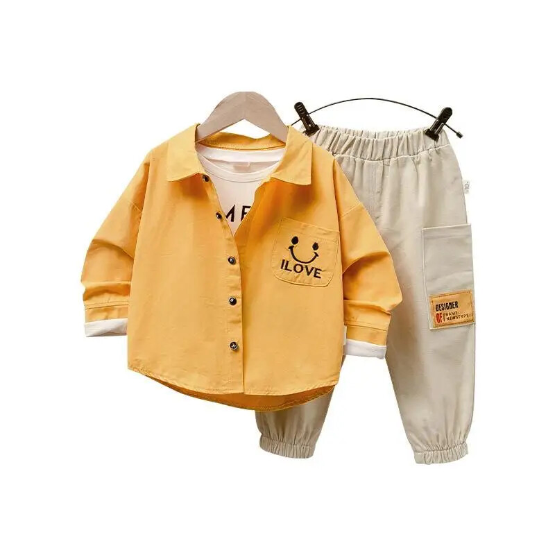 ildren's ανοιξιάτικο κοστούμι, ildren's Fashionable Smiling Face, ildren's Spring Clothing, Baby Casual Σετ δύο τεμαχίων, Trendy