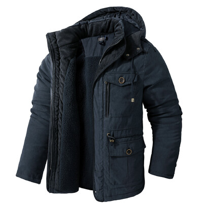 Winter Fleece Parkas Ανδρικά Ζεστά Αντιανεμικά Μπουφάν Ανδρικό παλτό Parka με κουκούλα Ανδρική γούνα Εξωτερικά ρούχα Casual Μπουφάν με επένδυση από βαμβάκι