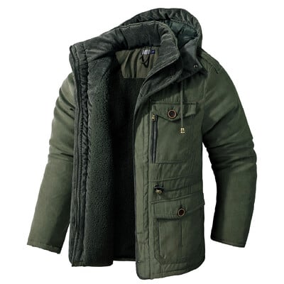 Winter Fleece Parkas Ανδρικά Ζεστά Αντιανεμικά Μπουφάν Ανδρικό παλτό Parka με κουκούλα Ανδρική γούνα Εξωτερικά ρούχα Casual Μπουφάν με επένδυση από βαμβάκι