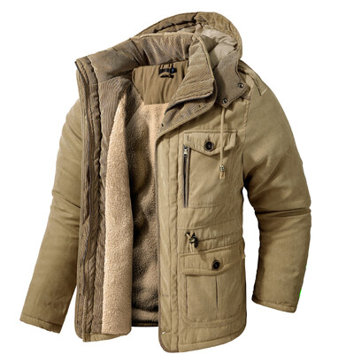 Winter Fleece Parkas Ανδρικά Ζεστά Αντιανεμικά Μπουφάν Ανδρικό παλτό Parka με κουκούλα Ανδρική γούνα Εξωτερικά ρούχα Casual Μπουφάν με επένδυση από βαμβάκι