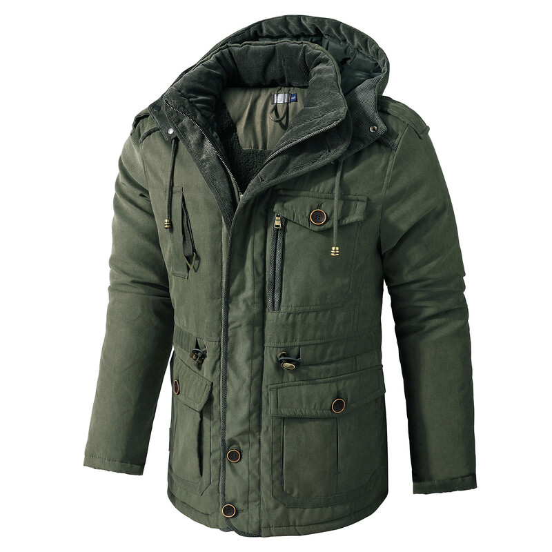 Winter Fleece Parkas Ανδρικά Ζεστά Αντιανεμικά Μπουφάν Ανδρικό παλτό Parka με κουκούλα Ανδρική γούνα Εξωτερικά ρούχα Casual Μπουφάν με επένδυση από βαμβάκι
