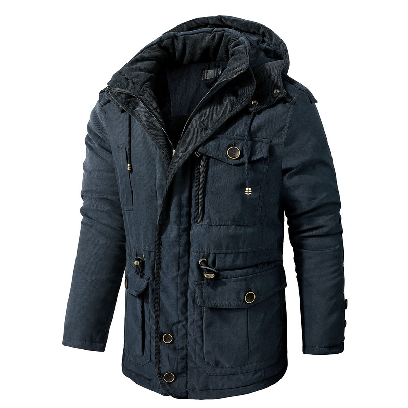 Winter Fleece Parkas Ανδρικά Ζεστά Αντιανεμικά Μπουφάν Ανδρικό παλτό Parka με κουκούλα Ανδρική γούνα Εξωτερικά ρούχα Casual Μπουφάν με επένδυση από βαμβάκι
